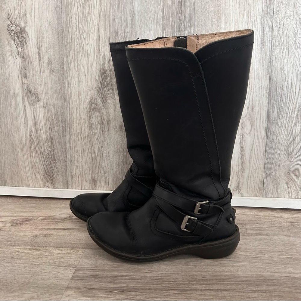 UGG Rosen Tall Leather Riding Boots Womens 7 Black Sheepskin Winter Equestrian
